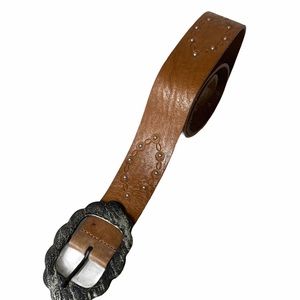 Vintage Brown Leather Embellished Belt